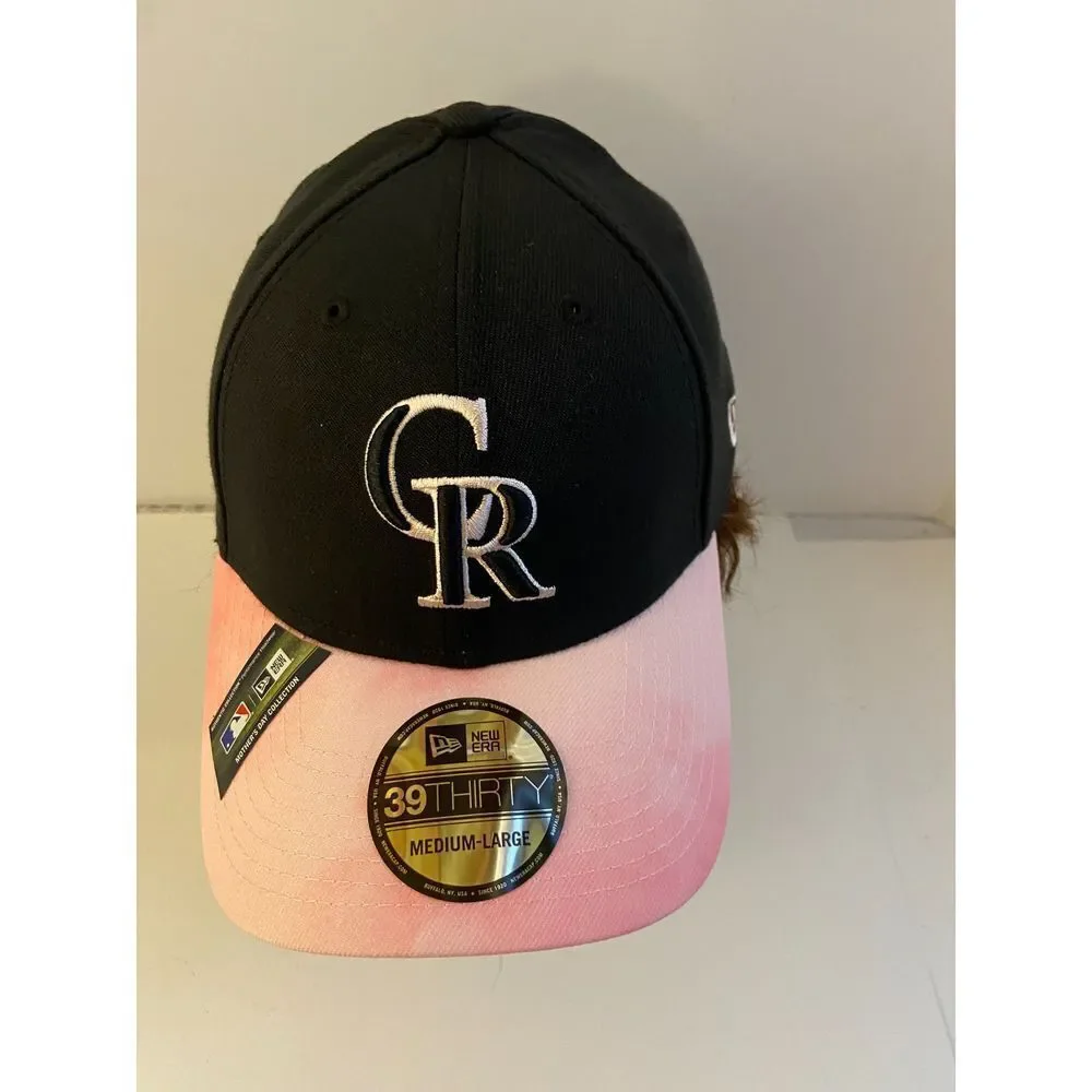 New Baseball 39-thirty Colorado Rockies Hat Pink Black Womens‎ M/L Fitted